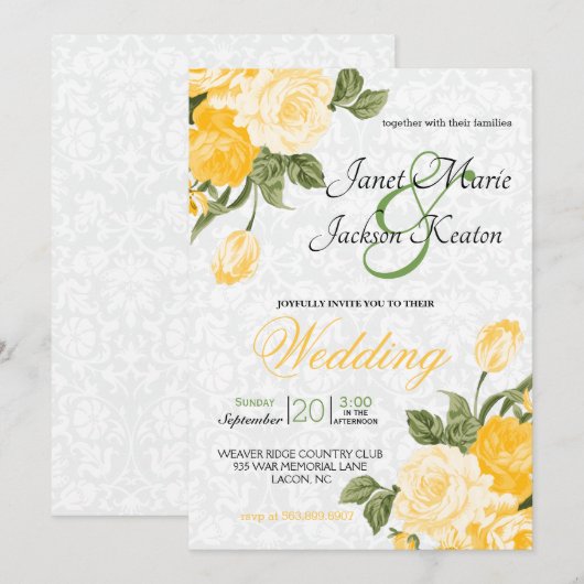 Invitation Fleurs jaunes dorées (Devant / Derrière)