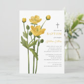 Invitation Fleurs Jaunes Douces Élégant Script Baptême (Debout devant)