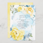 Invitation Fleurs Jaunes Dusty Bleu Élégant Dîner De Répétiti (Devant / Derrière)