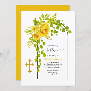 Invitation Fleurs jaunes et arche fleurie baptême