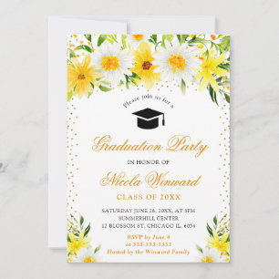 Invitation Fleurs jaunes et marguerites à l'aquarelle pour la
