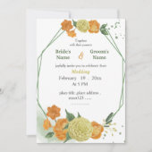 Invitation fleurs jaunes et orange verdure mariage géométriqu (Devant)