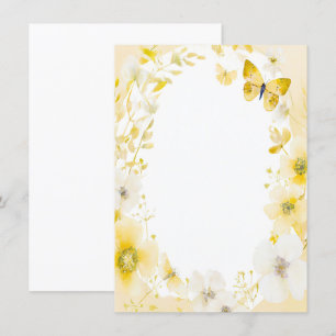 Invitation Fleurs jaunes et papillons mariage vierge