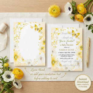 Invitation Fleurs jaunes et papillons mariage vierge