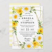 Invitation Fleurs Jaunes Mariage de cadre Or (Devant / Derrière)