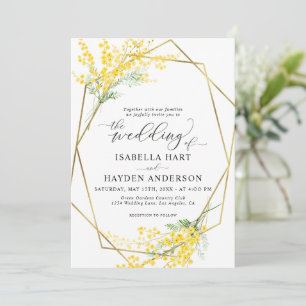 Invitation Fleurs Jaunes Mariage Or Floral Doré