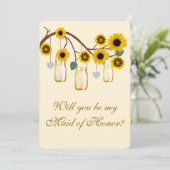 Invitation Fleurs Jaunes Mason Jars Maid Of Honor Card (Debout devant)