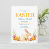 Invitation Fleurs Jaunes Mignonnes Lapin Pâques Brunch Chasse (Debout devant)