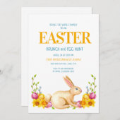 Invitation Fleurs Jaunes Mignonnes Lapin Pâques Brunch Chasse (Devant / Derrière)