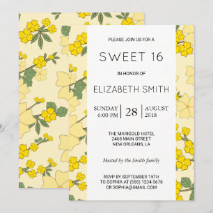 Invitation Fleurs Jaunes, Motif De Fleurs, Douce 16