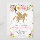 Invitation Fleurs Jaunes Roses Or Unicorne Anniversaire (Devant)
