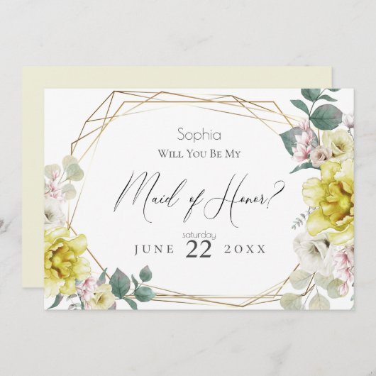 Invitation Fleurs Jaunes Serez-vous ma femme d'honneur (Devant / Derrière)