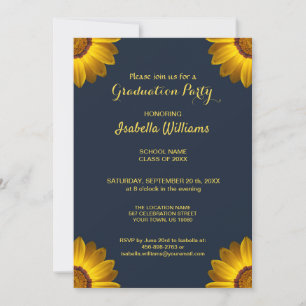 Invitation Fleurs jaunes sur arrière - plan bleu marine Monog