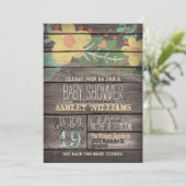 Invitation Fleurs jaunes sur Baby shower de bois rustique (Debout devant)