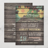 Invitation Fleurs jaunes sur Baby shower de bois rustique (Devant / Derrière)
