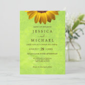 Invitation Fleurs jaunes sur Mariage vert Abstrait (Debout devant)