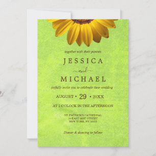 Invitation Fleurs jaunes sur Mariage vert Abstrait