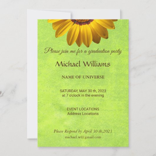 Invitation Fleurs jaunes sur Monogramme vert Abstrait (Devant)