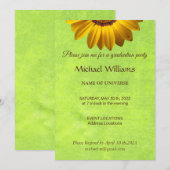 Invitation Fleurs jaunes sur Monogramme vert Abstrait (Devant / Derrière)