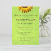 Invitation Fleurs jaunes sur Monogramme vert Abstrait (Debout devant)