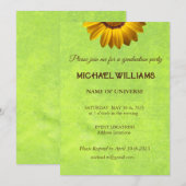 Invitation Fleurs jaunes sur Monogramme vert Abstrait (Devant / Derrière)