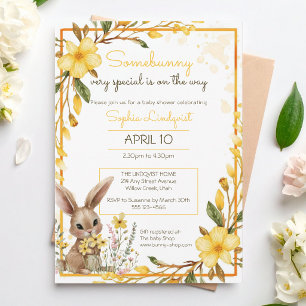 Invitation Fleurs Jaunes Un Petit Lapin En Route Baby Shower