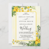 Invitation Fleurs jaunes verdure cadre de transparence mariag (Devant)