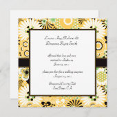 Invitation Fleurs Jaunes Vertes Marron Rétro Mariage Après-Ma (Devant / Derrière)