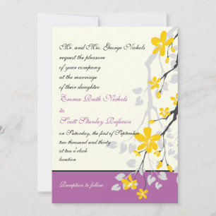 Invitation Fleurs jaunes violet mariage personnalisé