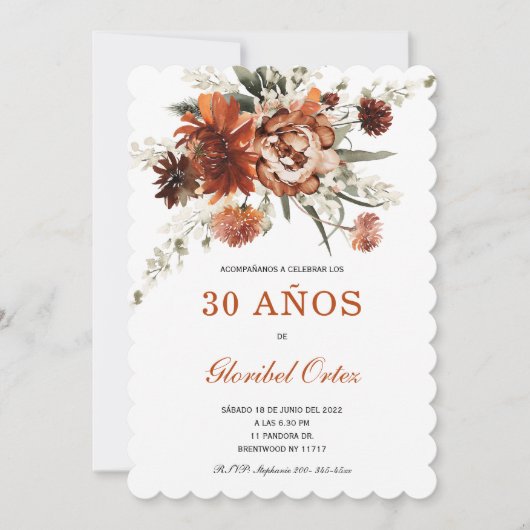 Invitation Fleurs Joyeux Anniversaire 30 Ans (Devant)