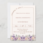 Invitation fleurs lavande ivoire 60 ans (Devant)