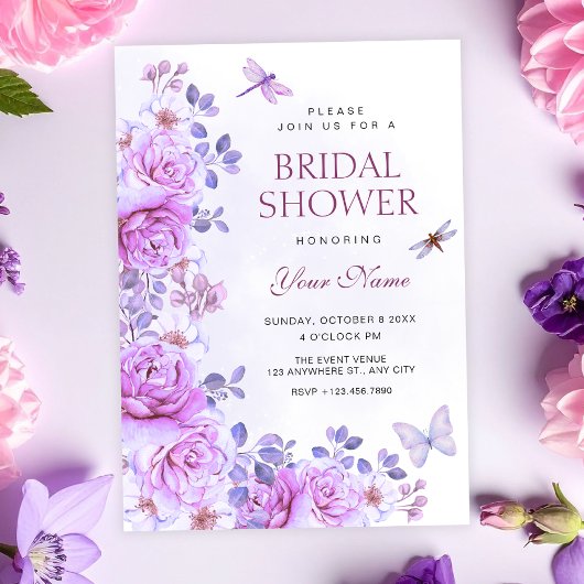 Invitation Fleurs libellule douche de mariée