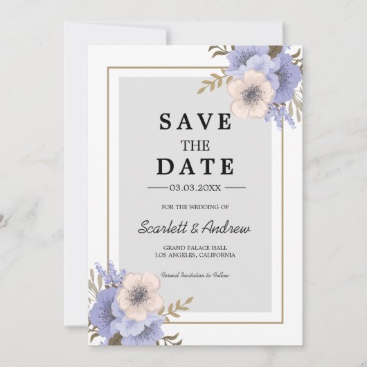 Invitation Fleurs Lilac et Beige Enregistrer la date Invitati (Devant)