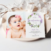 Invitation Fleurs Lilac Rustiques Confirmation photo fille