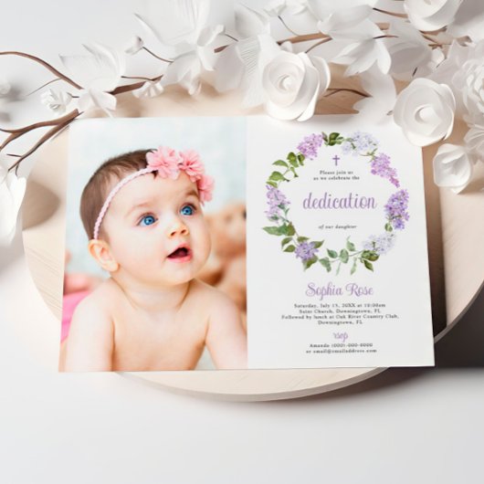 Invitation Fleurs Lilac Rustiques Photo Girl Dedication