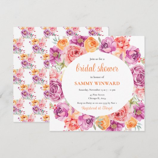 Invitation Fleurs lumineuses d'été pour une Baby Shower de ma (Devant / Derrière)