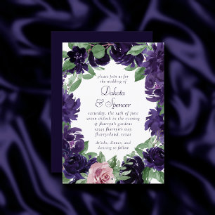 Invitation Fleurs luxuriantes   Couronne de roses violettes e
