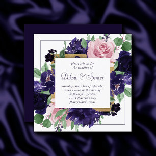Invitation Fleurs luxuriantes   Couronne d'or rose et violet