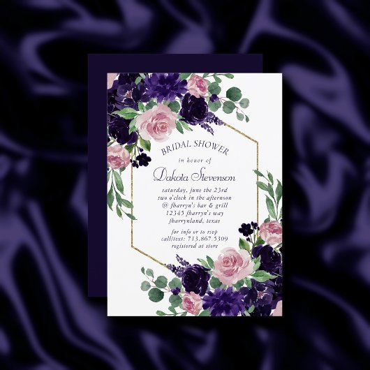 Invitation Fleurs luxuriantes | Douche florale violette et ro