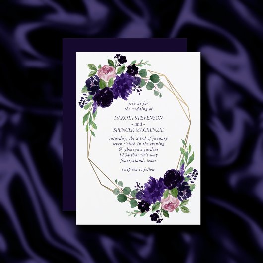 Invitation Fleurs luxuriantes | Frame Floral violet et rose