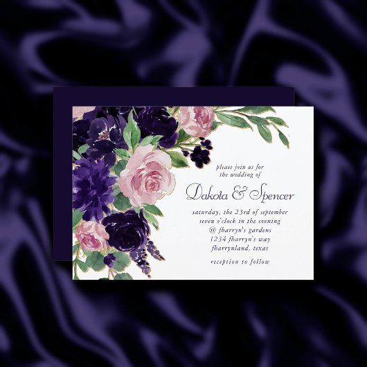 Invitation Fleurs luxuriantes | Mariage de roses violettes et