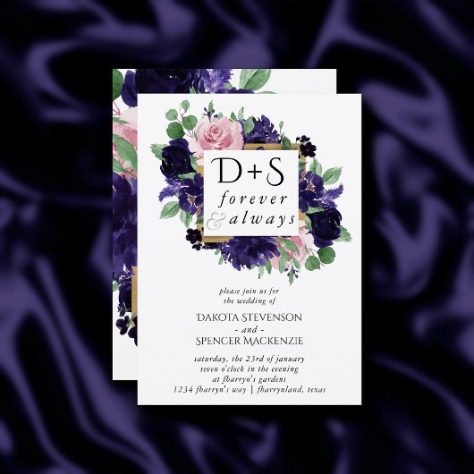 Invitation Fleurs luxuriantes | Rose violet et rose première 