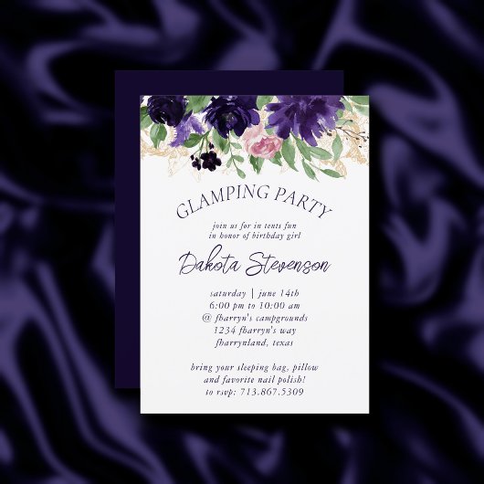 Invitation Fleurs luxuriantes | Roses violettes et roses