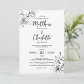 Invitation Fleurs Lys classiques et élégantes Mariage noir et (Debout devant)