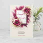 Invitation Fleurs magenta populaires et mariage à cadre doré (Debout devant)