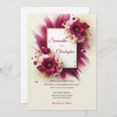 Invitation Fleurs magenta populaires et mariage à cadre doré (Devant / Derrière)