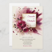 Invitation Fleurs magenta uniques et mariage cadre or (Devant / Derrière)