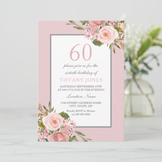 Invitation Fleurs magnifiques femmes 60e anniversaire Invitat (Debout devant)