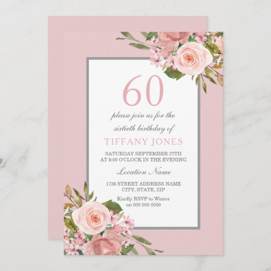 Invitation Fleurs magnifiques femmes 60e anniversaire Invitat (Devant / Derrière)