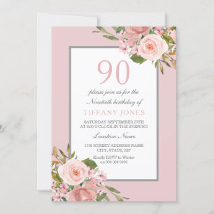 Invitation Fleurs magnifiques femmes 90e anniversaire Invitat